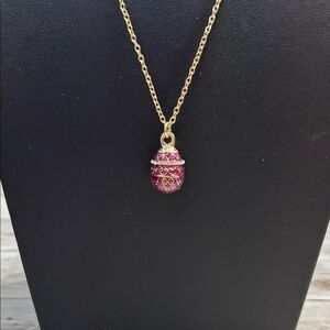 Elegant Gold and Cranberry Egg Pendant Necklace